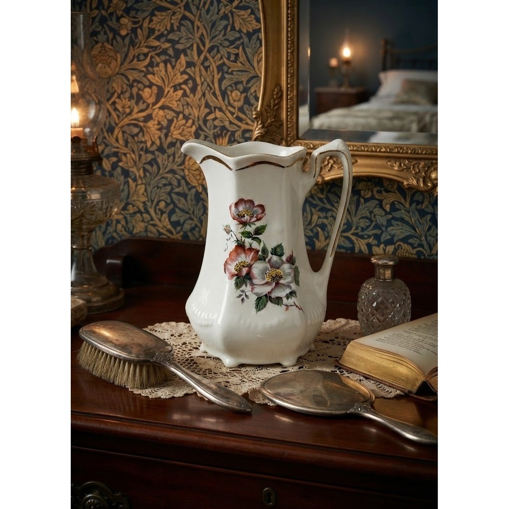 Antique Booths England Staffordshire Floral Pitcher Gold Gilt 1900-1920 6x5x4